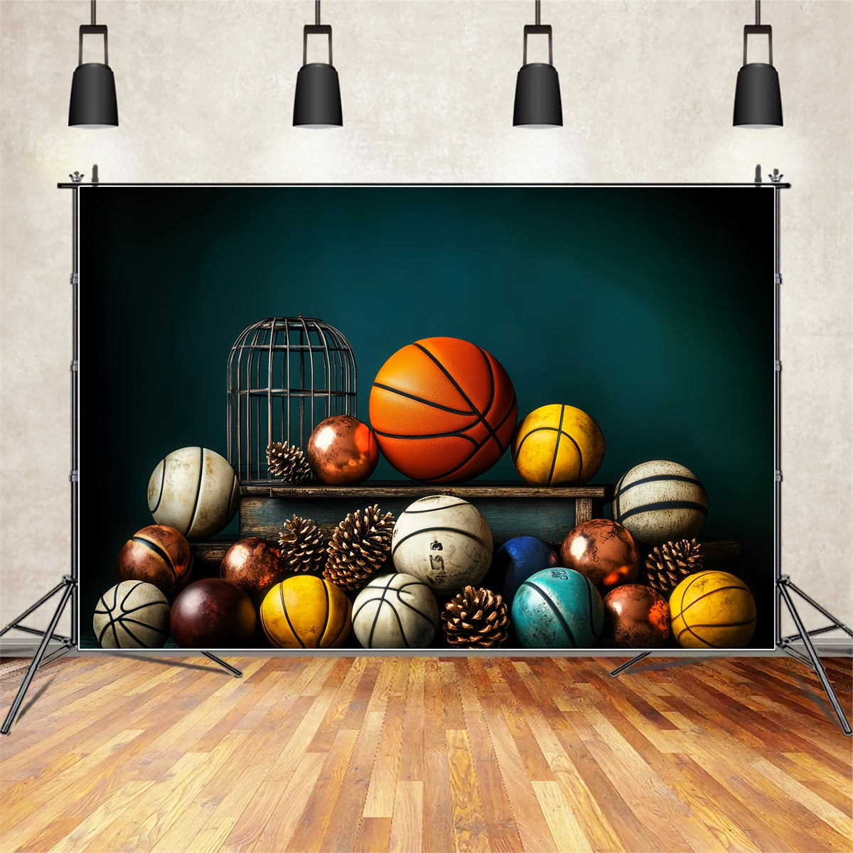 Sports Backdrop Basketball Variety Pinecones Display Basketball Backdrops LXX59-316