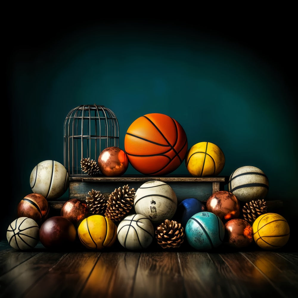 Sports Backdrop Basketball Variety Pinecones Display Basketball Backdrops LXX59-316