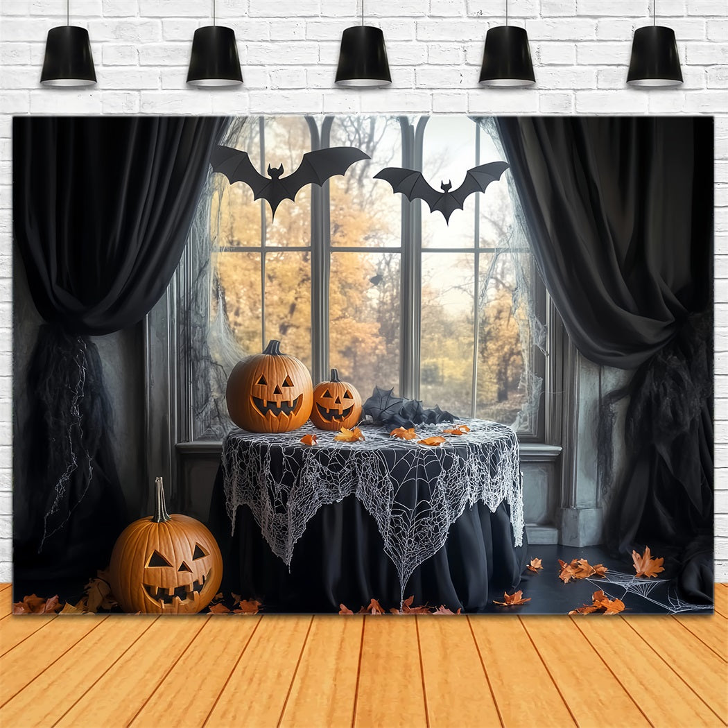 Bat Backdrop Spiderweb Table Pumpkin Bats Halloween Photo Booth Backdrop LXX59-83