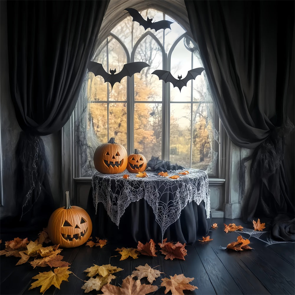Bat Backdrop Spiderweb Table Pumpkin Bats Halloween Photo Booth Backdrop LXX59-83