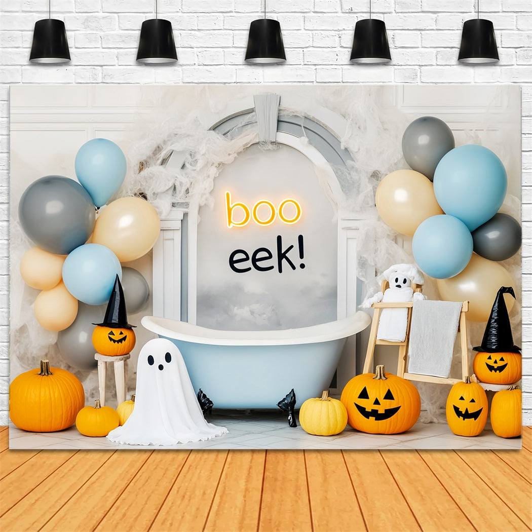 Ghost Backdrop Pumpkins Ghost Balloons Bathtub Cute Halloween Backdrop LXX59-86