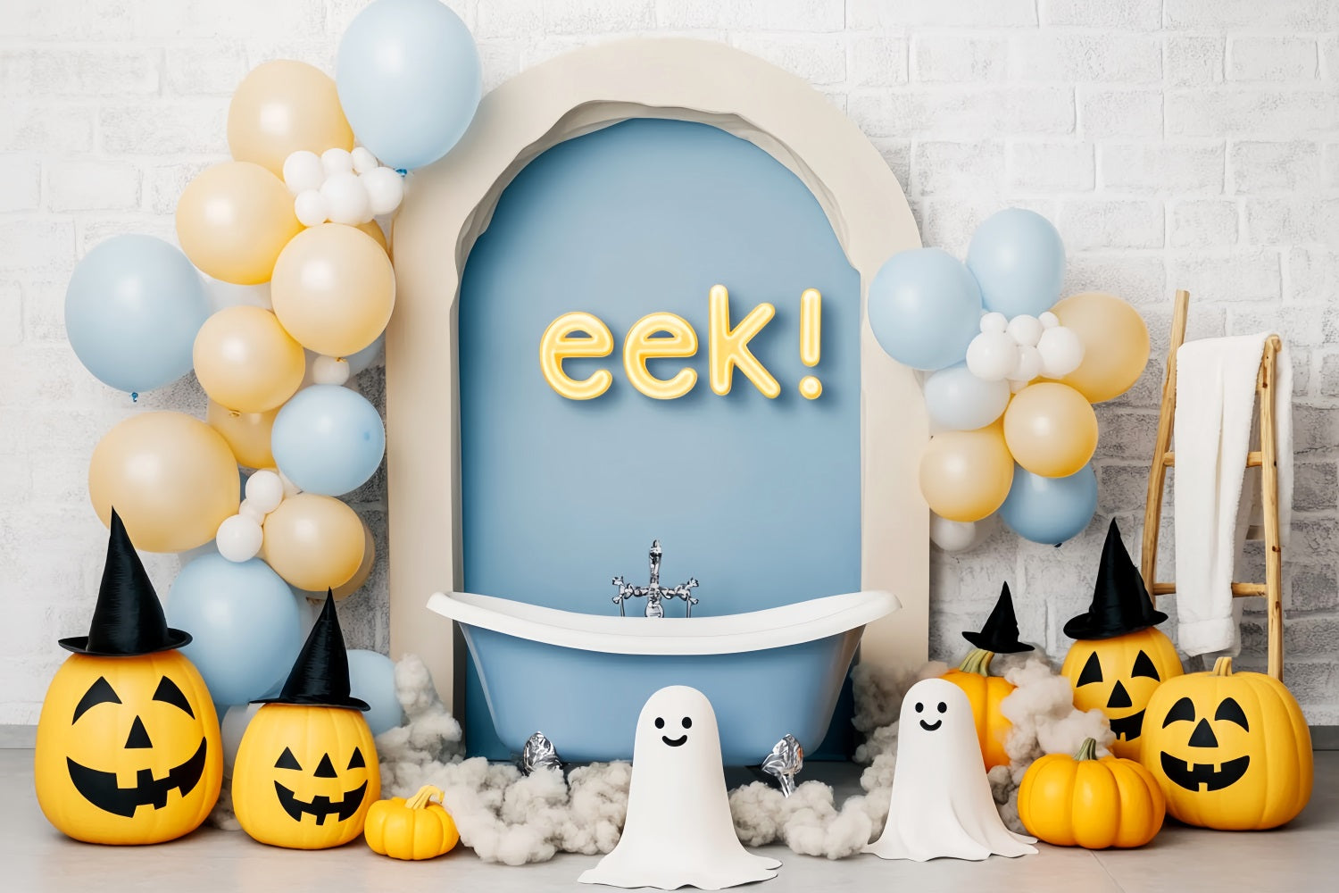 Halloween Ghost Backdrop Smiling Ghosts Balloons Bathtub Halloween Backdrops LXX59-87