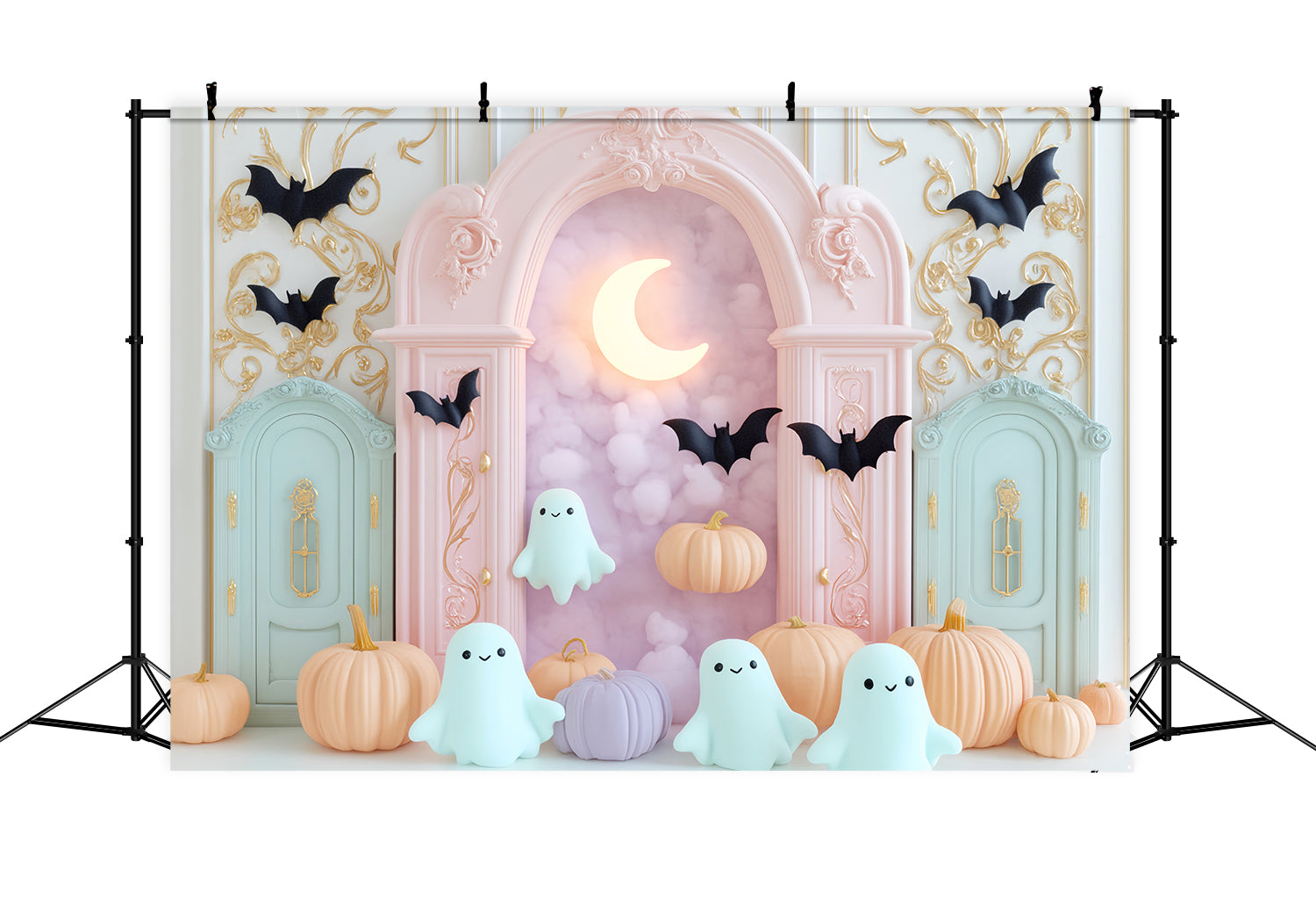 Halloween Ghost Backdrop Pastel Ghost Bat Moon Cute Halloween Backdrop LXX59-89