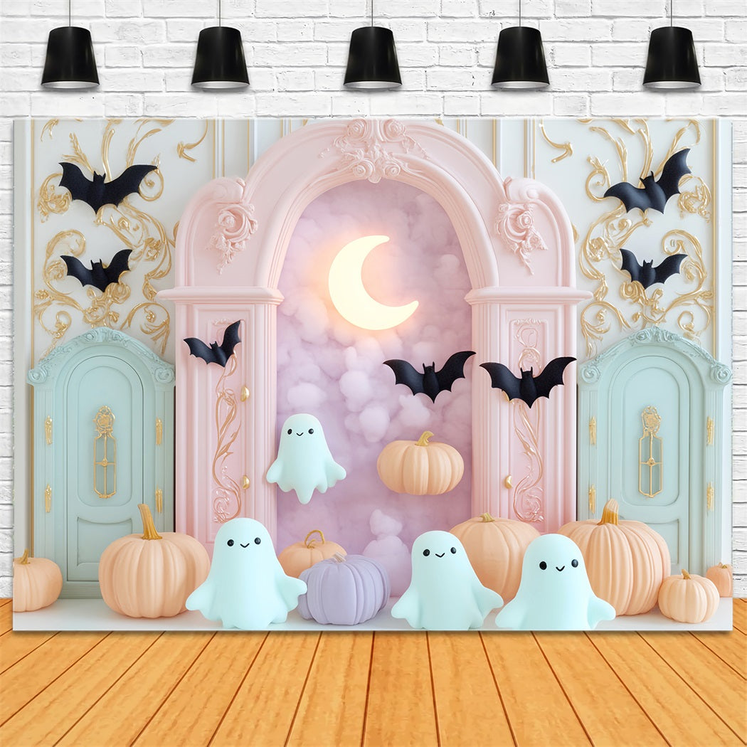 Halloween Ghost Backdrop Pastel Ghost Bat Moon Cute Halloween Backdrop LXX59-89