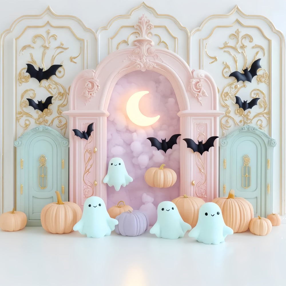 Halloween Ghost Backdrop Pastel Ghost Bat Moon Cute Halloween Backdrop LXX59-89