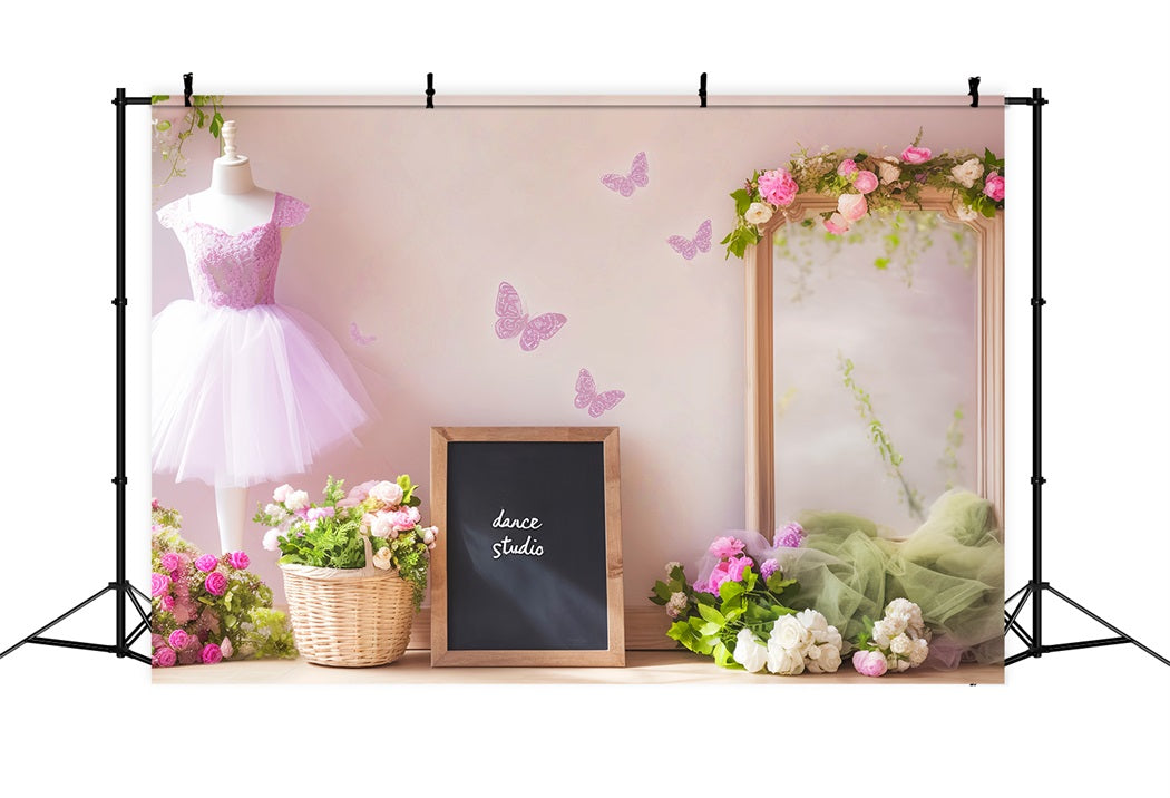 Dance Studio Backdrop Lilac Tutu Mirror Butterflies School Dance Backdrop LXX59-9