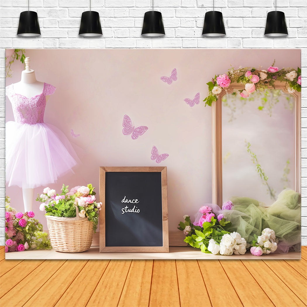 Dance Studio Backdrop Lilac Tutu Mirror Butterflies School Dance Backdrop LXX59-9