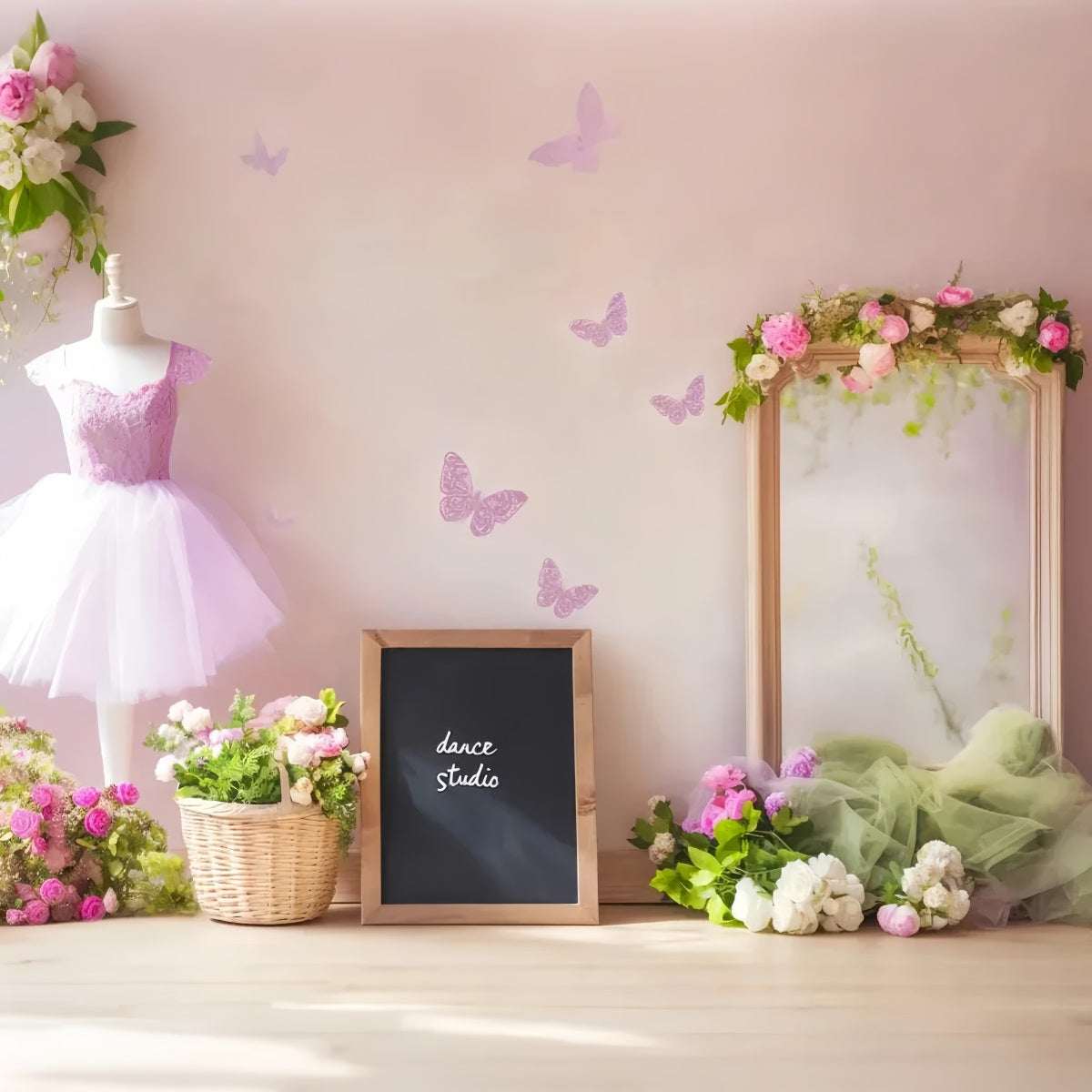 Dance Studio Backdrop Lilac Tutu Mirror Butterflies School Dance Backdrop LXX59-9