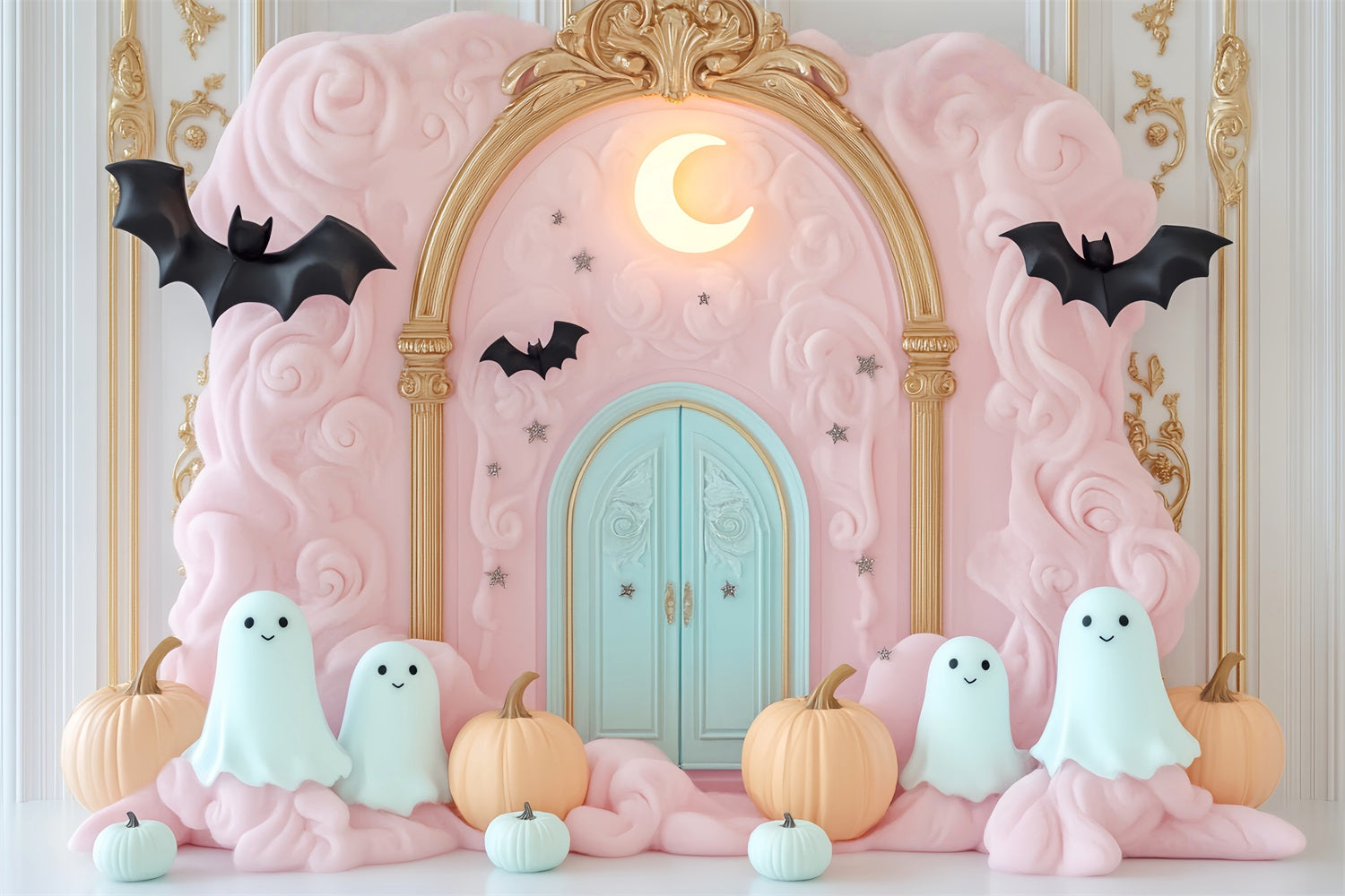 Halloween Ghost Backdrop Pink Cloud Ghost Entrance Halloween Backdrop Ideas LXX59-90