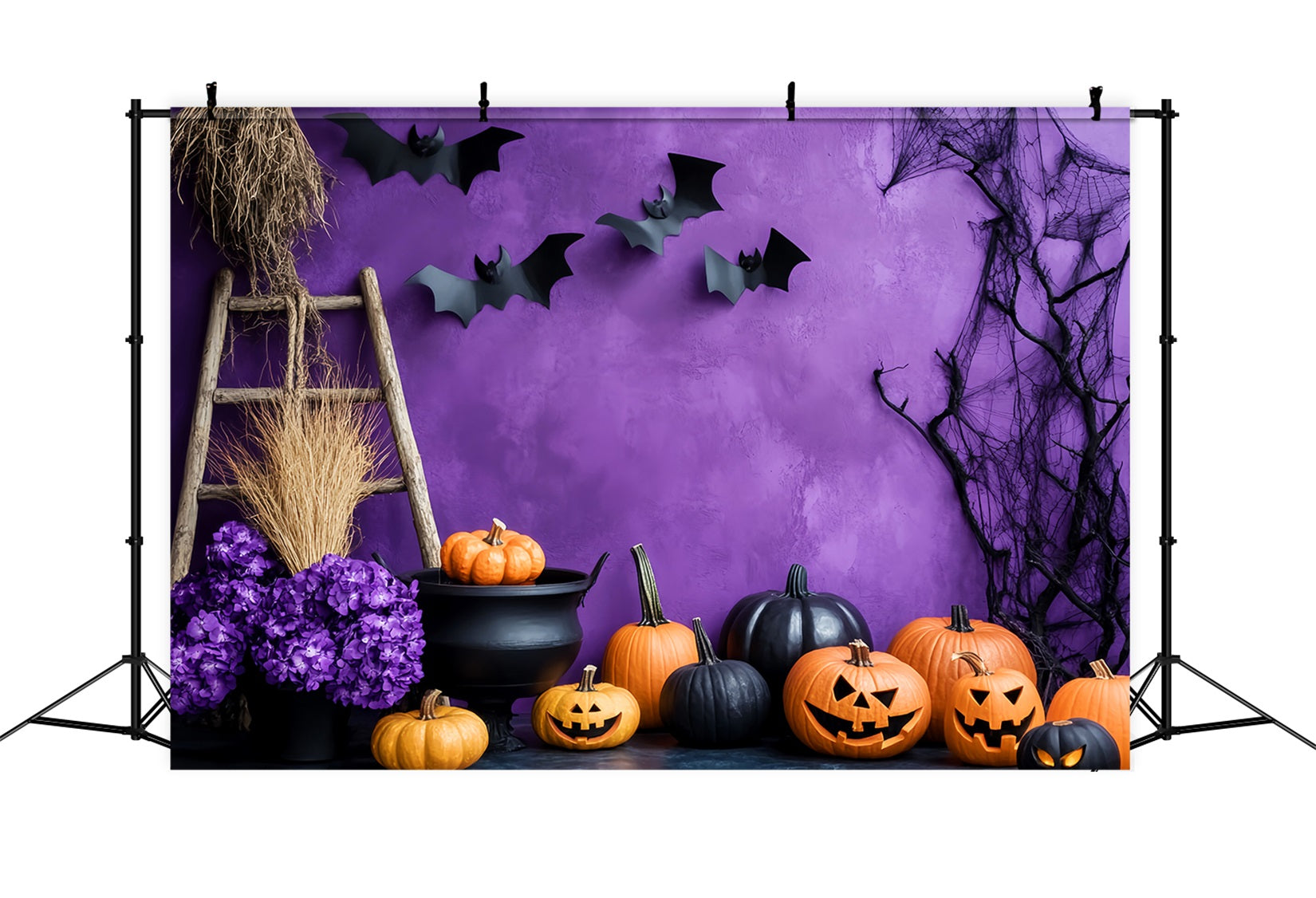 Color Backdrop Purple Wall Pumpkin Cauldron Halloween Photography Backdrops LXX59-91