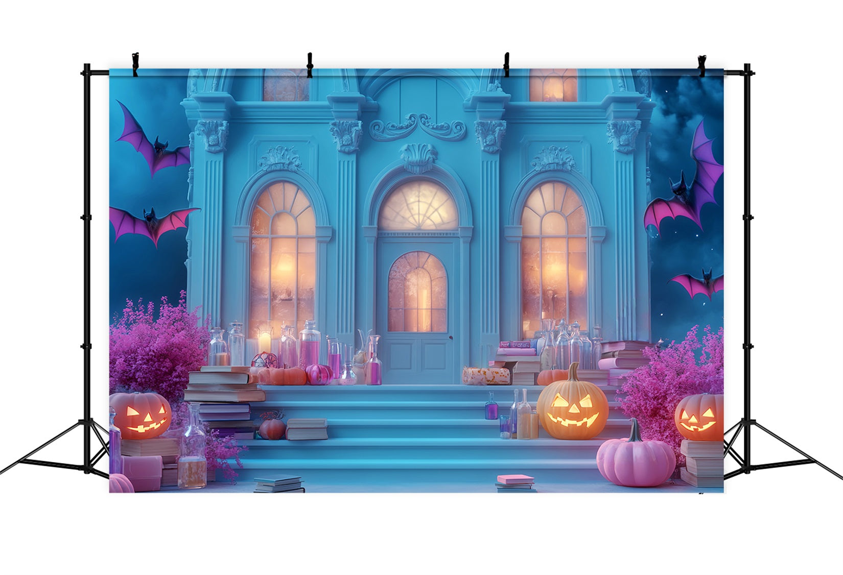 Halloween Bat Backdrop Haunted Mansion Pumpkin Steps Halloween Backdrop LXX59-94