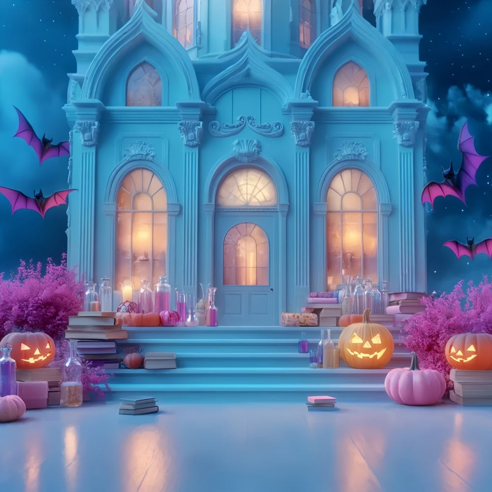 Halloween Bat Backdrop Haunted Mansion Pumpkin Steps Halloween Backdrop LXX59-94
