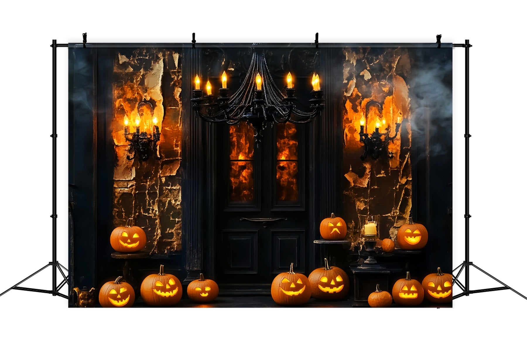 Spider Backdrop Haunted Mansion Door Pumpkin Lanterns Halloween Backdrop LXX59-97