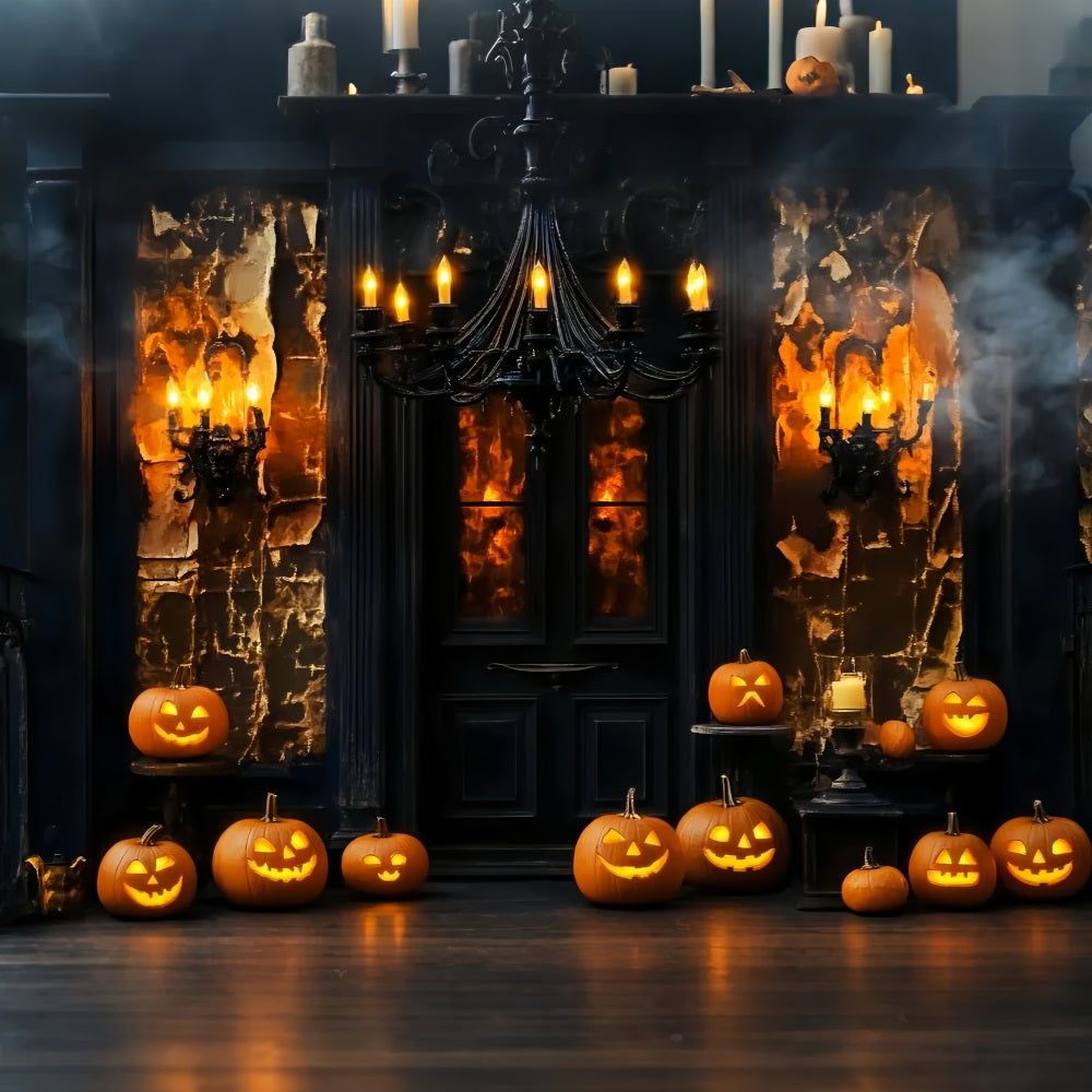 Spider Backdrop Haunted Mansion Door Pumpkin Lanterns Halloween Backdrop LXX59-97
