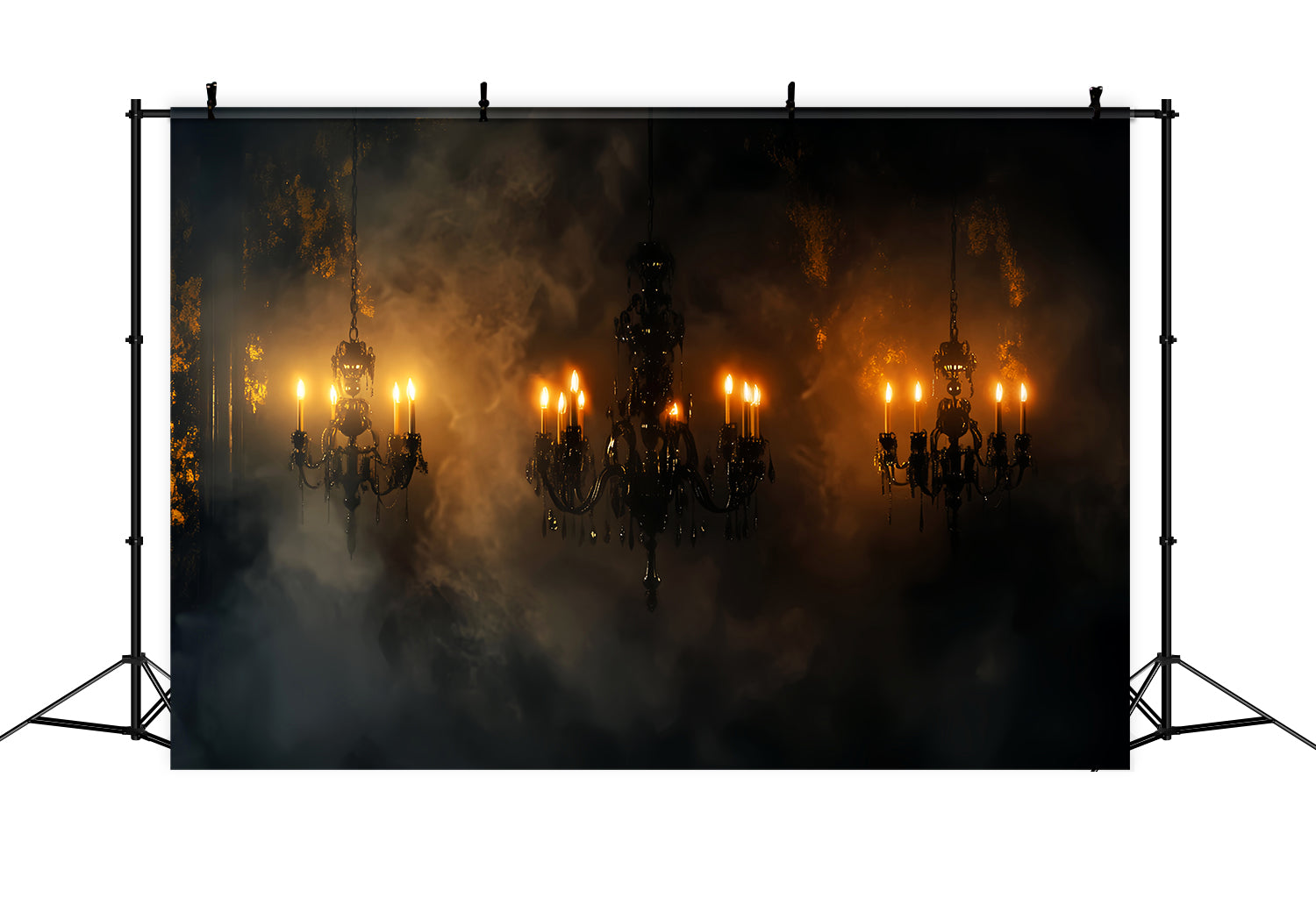 Scary Backdrop Dark Chandelier Misty Smoke Glow Halloween Wall Backdrop LXX59-98