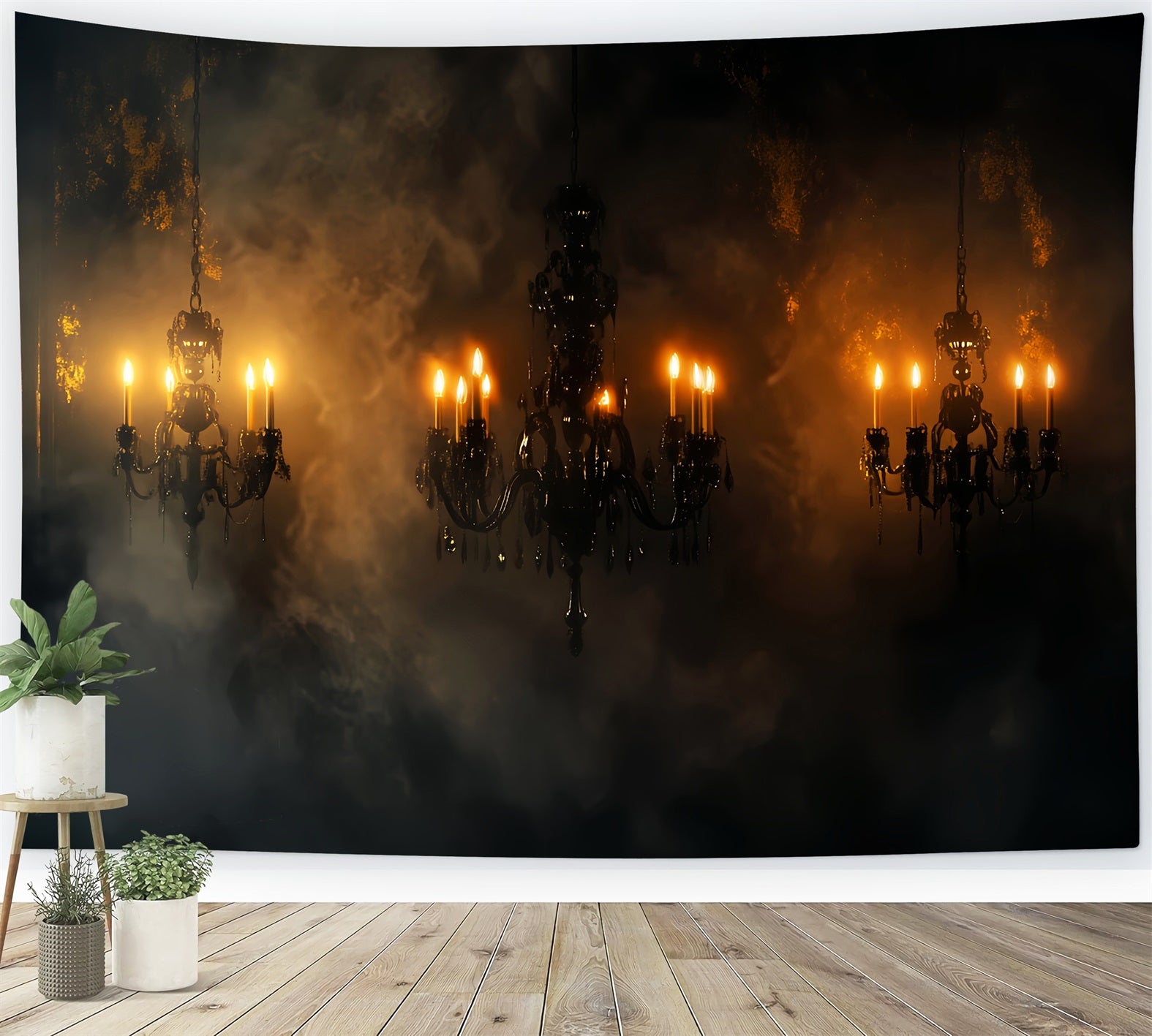 Scary Backdrop Dark Chandelier Misty Smoke Glow Halloween Wall Backdrop LXX59-98