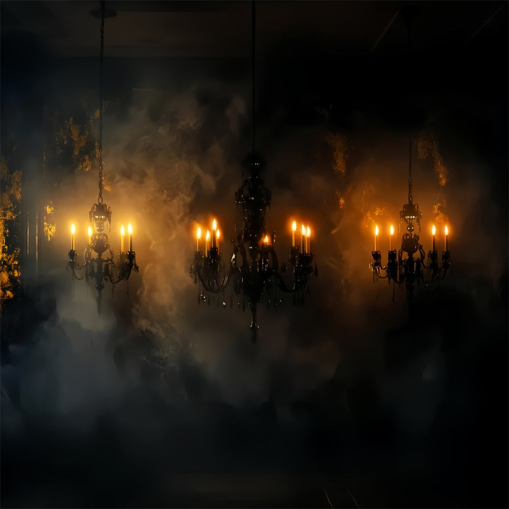 Scary Backdrop Dark Chandelier Misty Smoke Glow Halloween Wall Backdrop LXX59-98