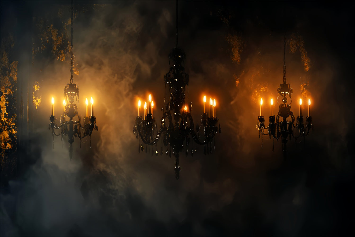 Scary Backdrop Dark Chandelier Misty Smoke Glow Halloween Wall Backdrop LXX59-98