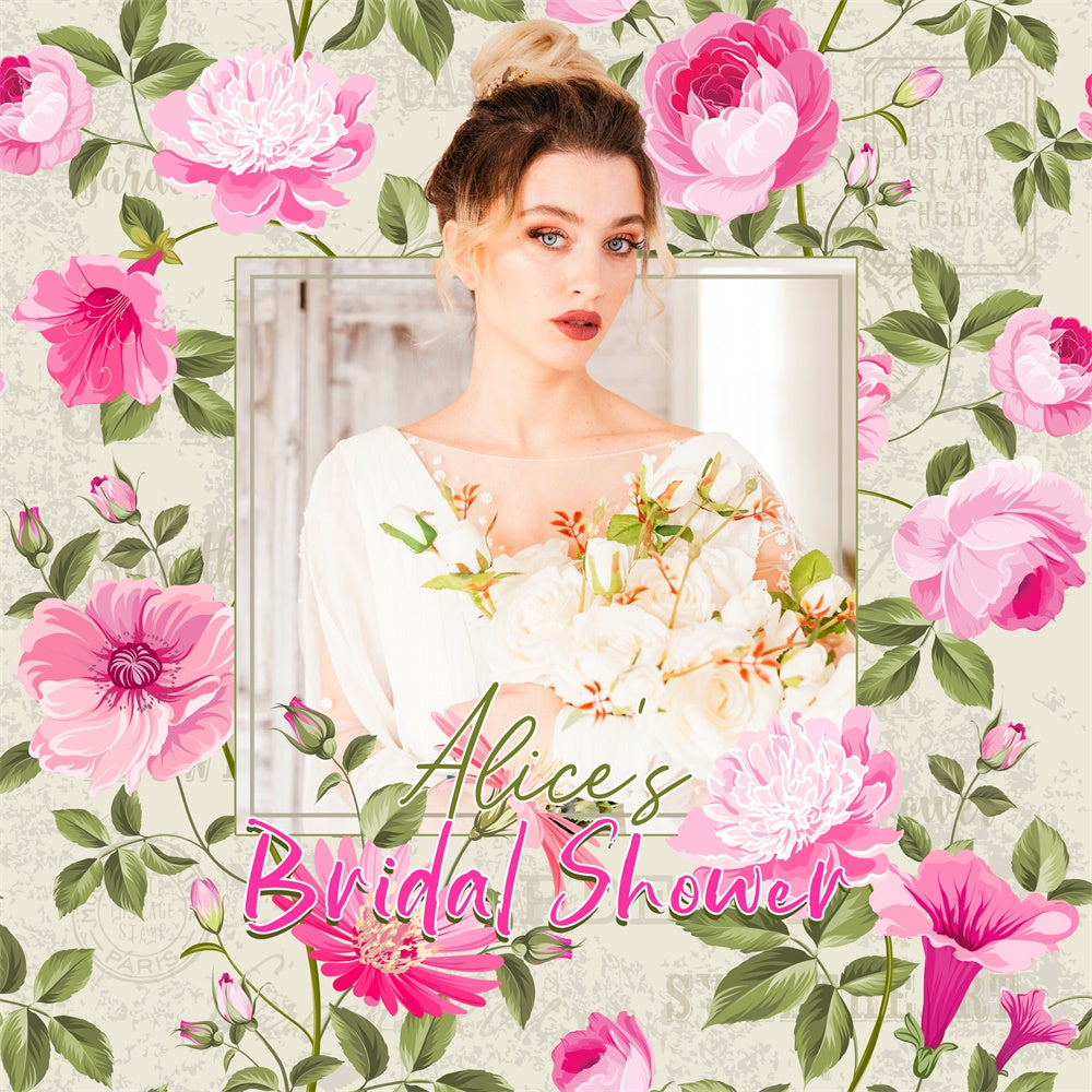 Bridal Shower Photo Backdrop Pink Peony Romance Custom Backdrop LXX6-106