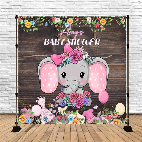 Baby Shower Backdrops Rustic Floral Elephant Customized Backdrop LXX6-12