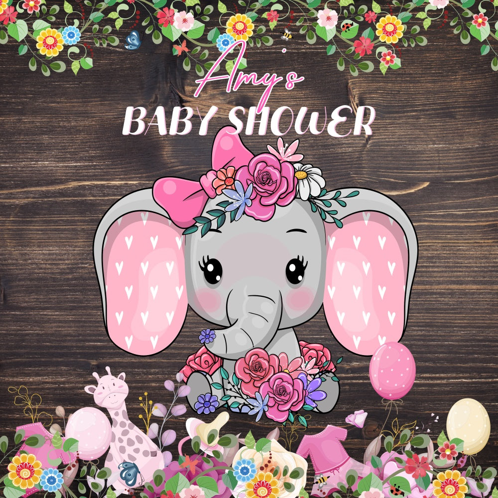 Baby Shower Backdrops Rustic Floral Elephant Customized Backdrop LXX6-12
