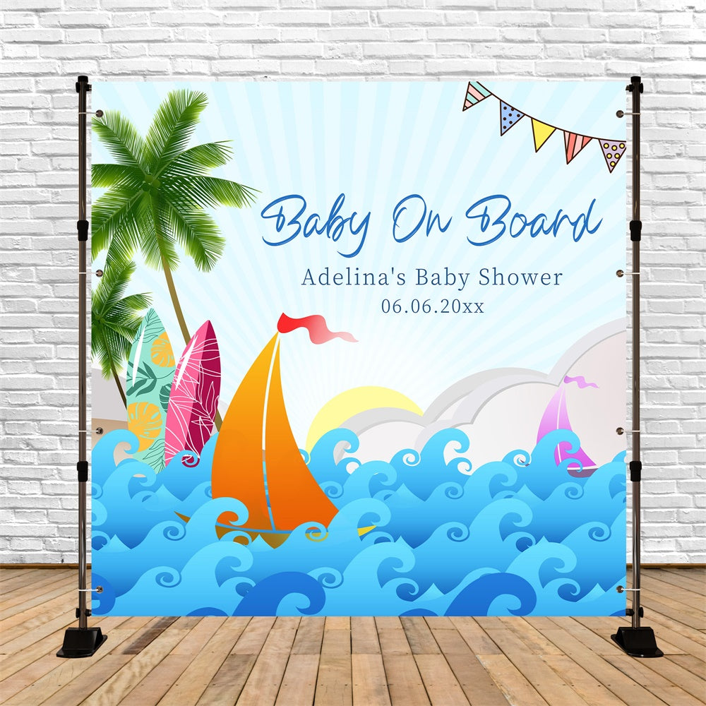 Baby Shower Photo Backdrop Summer Voyage Party Customized Backdrop LXX6-15