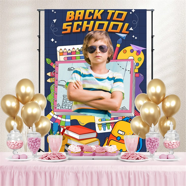 School Photo Backdrop Cartoon School Supplies Custom Backdrop LXX6-18
