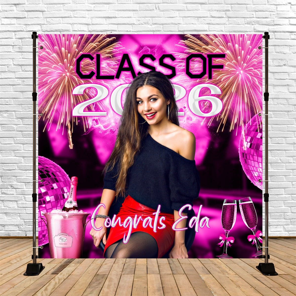 Prom Backdrop Pink Champagne Firework Custom Party Graduation Backdrop LXX6-187