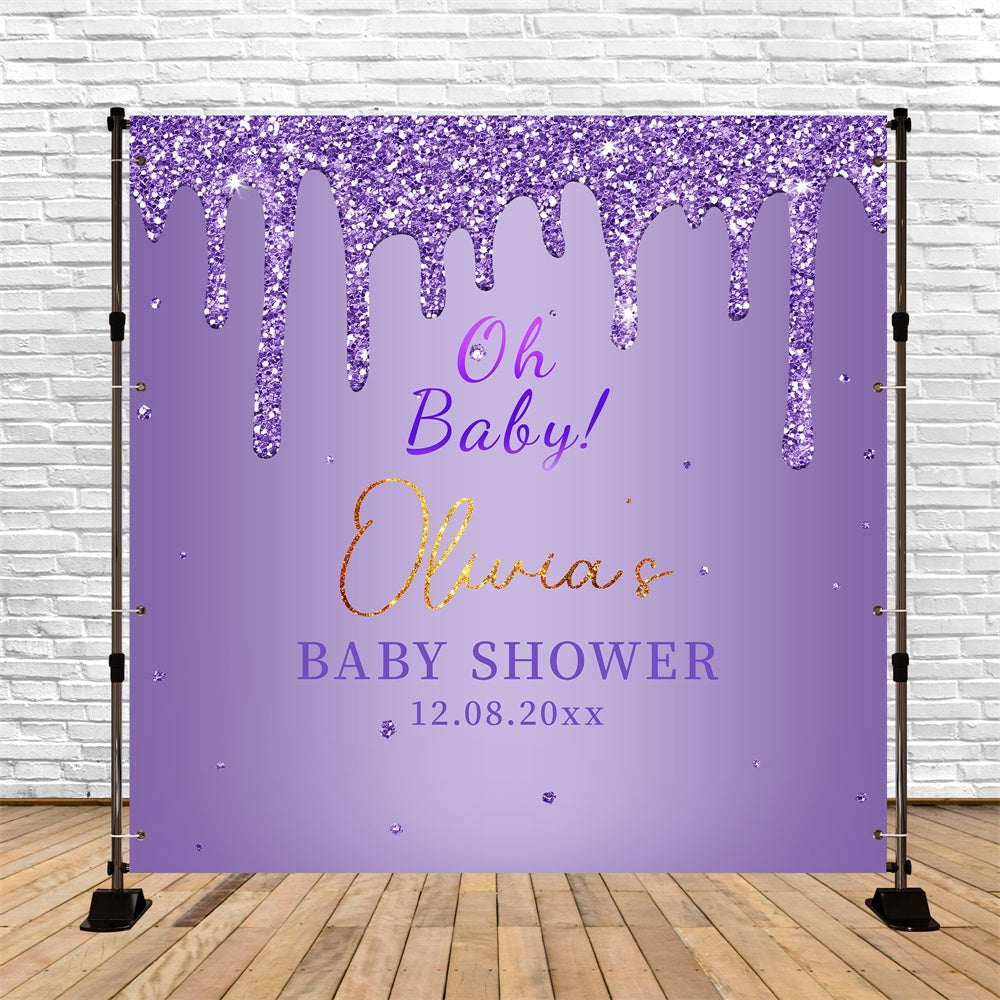 Baby Shower Photo Backdrop Lavender Sparkle Personalized Backdrop LXX6-2