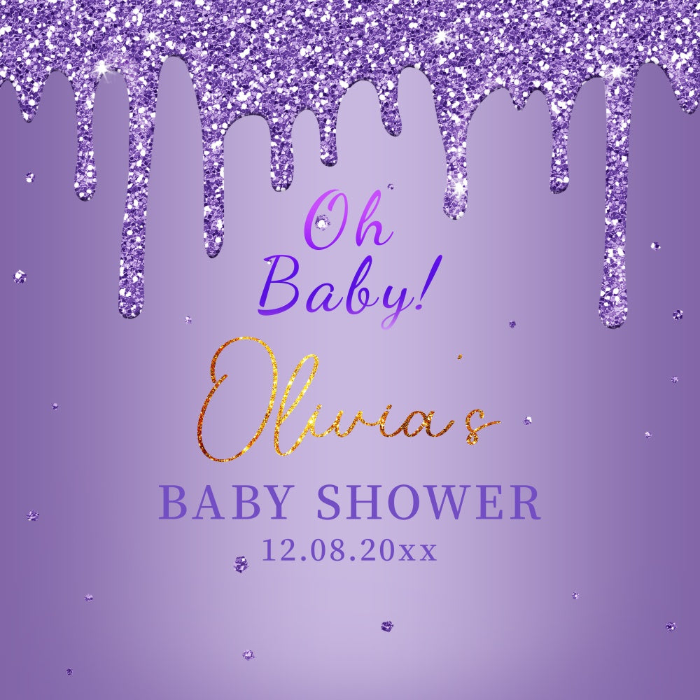 Baby Shower Photo Backdrop Lavender Sparkle Personalized Backdrop LXX6-2