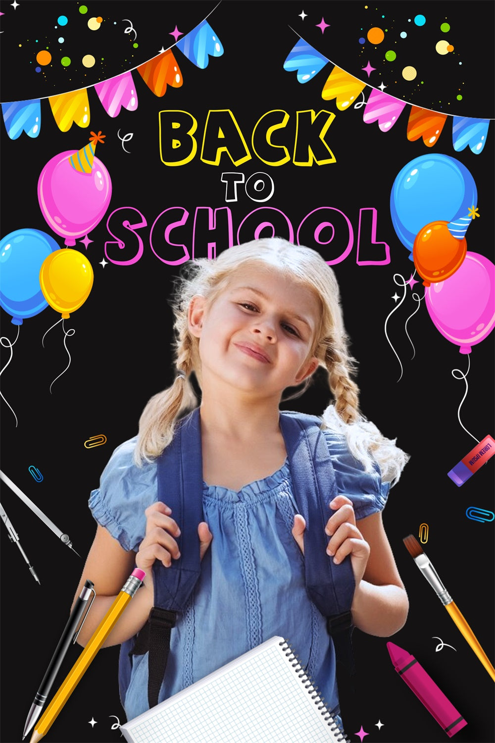 Back To School Photo Backdrop Neon Balloon Custom Backdrop LXX6-26