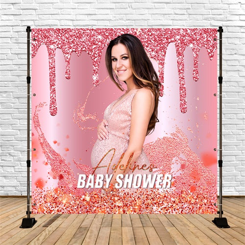 Custom Baby Shower Backdrop Rose Gold Glitter Backdrop LXX6-3