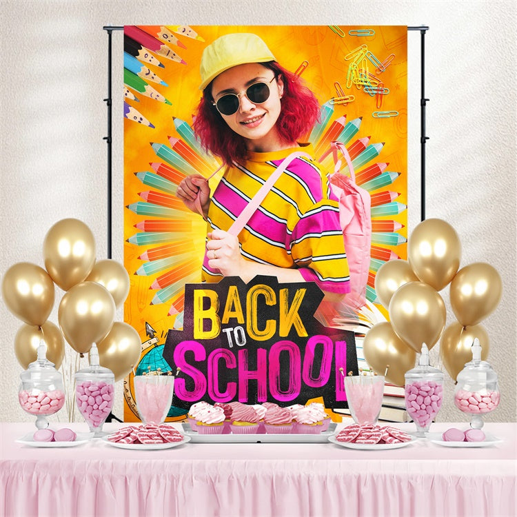 School Picture Backdrop Color Pop Pencil Personalized Backdrop LXX6-32