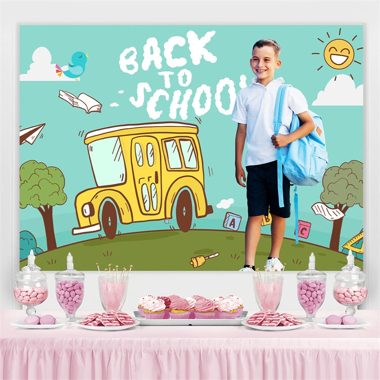 Back To School Backdrops Happy Bus Ride Personalized Backdrop LXX6-37