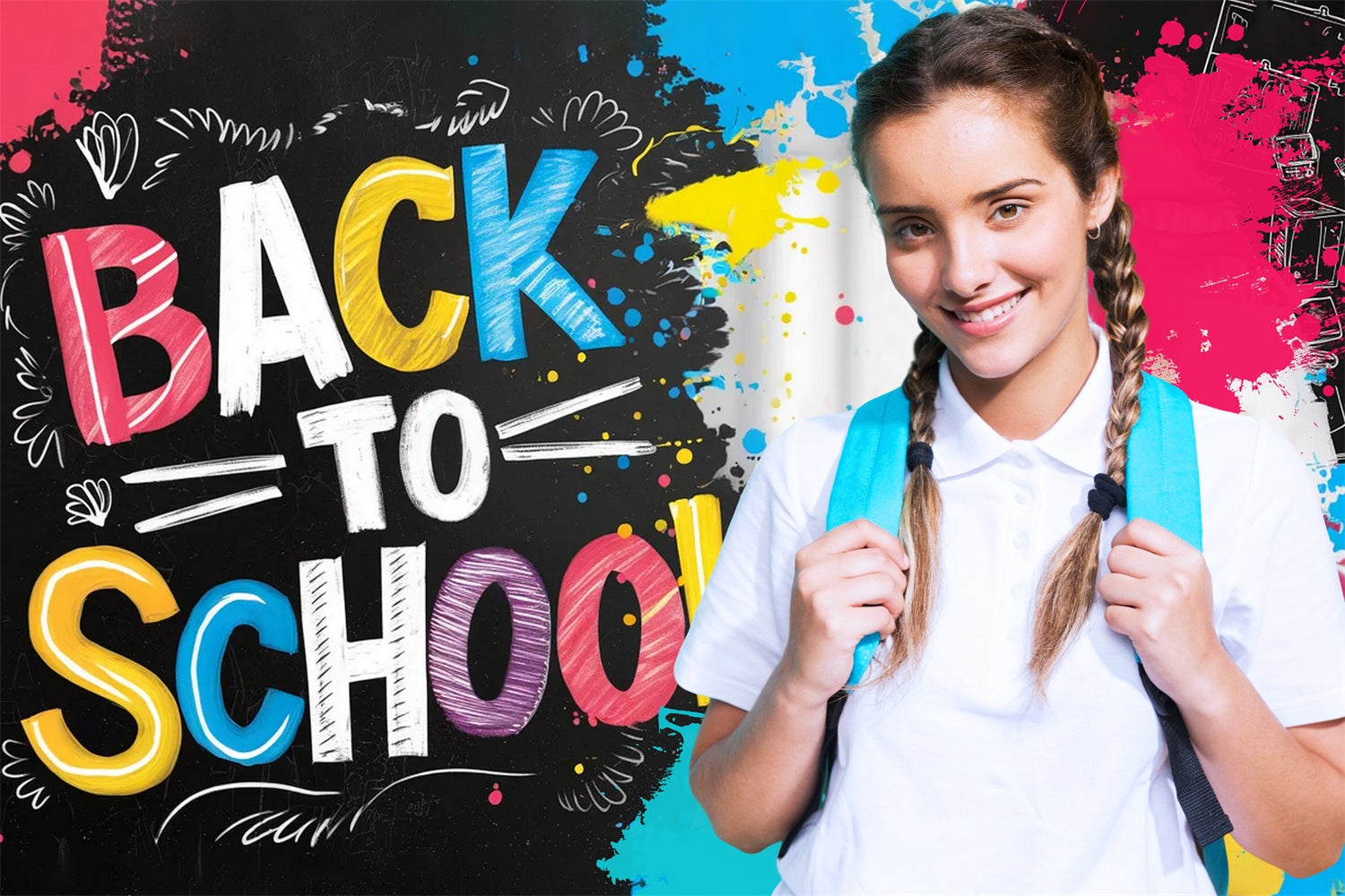Back To School Photo Backdrop Doodle Art Customized Backdrop LXX6-39