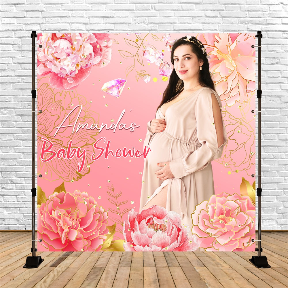 Baby Shower Photo Backdrop Pink Flower Diamond Customized Backdrop LXX6-5