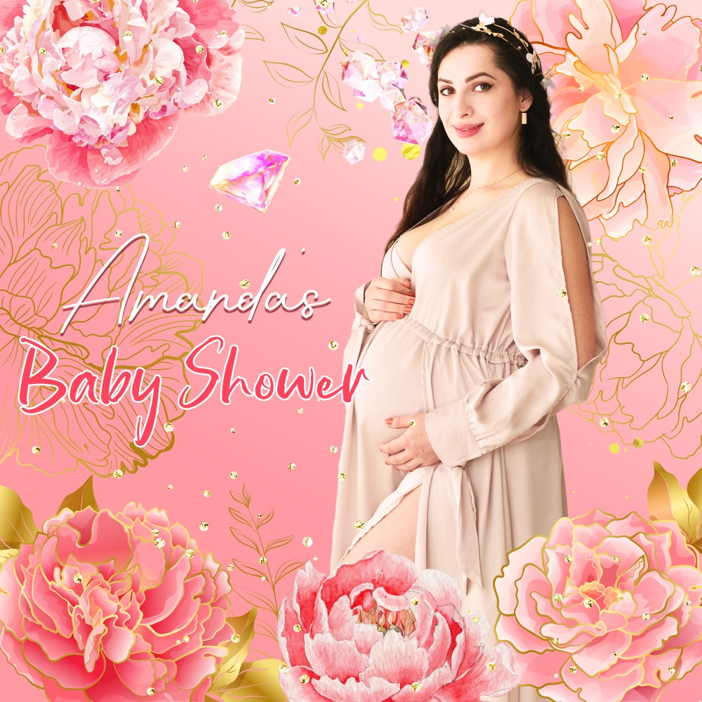 Baby Shower Photo Backdrop Pink Flower Diamond Customized Backdrop LXX6-5