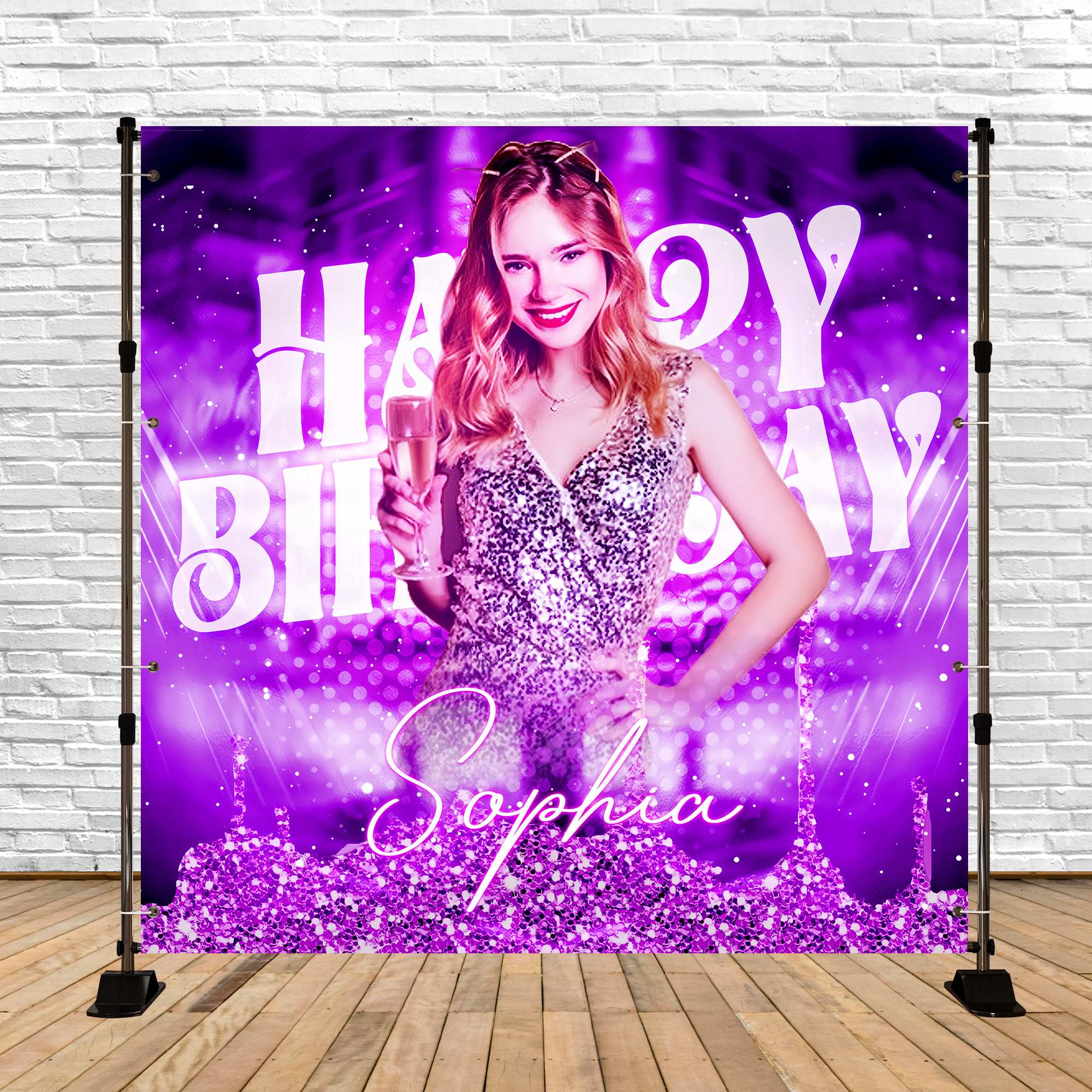 Birthday Party Backdrop Purple Sparkle Queen Custom Backdrop LXX6-86