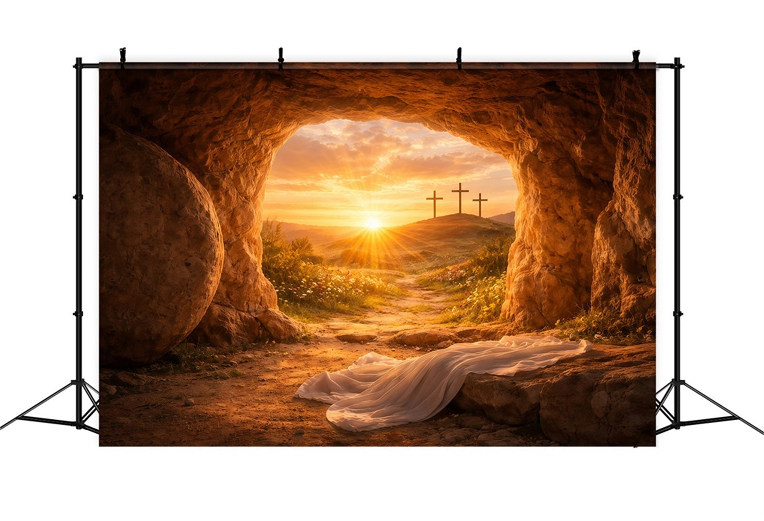Easter Tomb Backdrop He Is Risen Holy Light Cross Easter Photography Backdrops LXX61-131