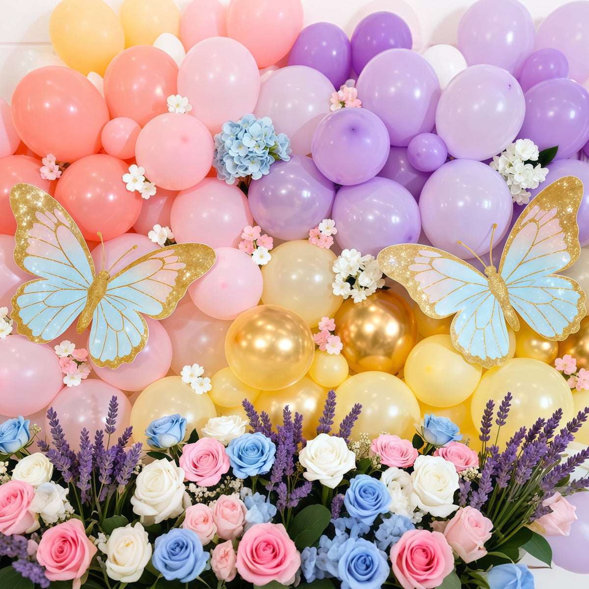 Butterfly Wing Backdrop Macaron Balloon Wall Floral Spring Theme Backdrop LXX61-172
