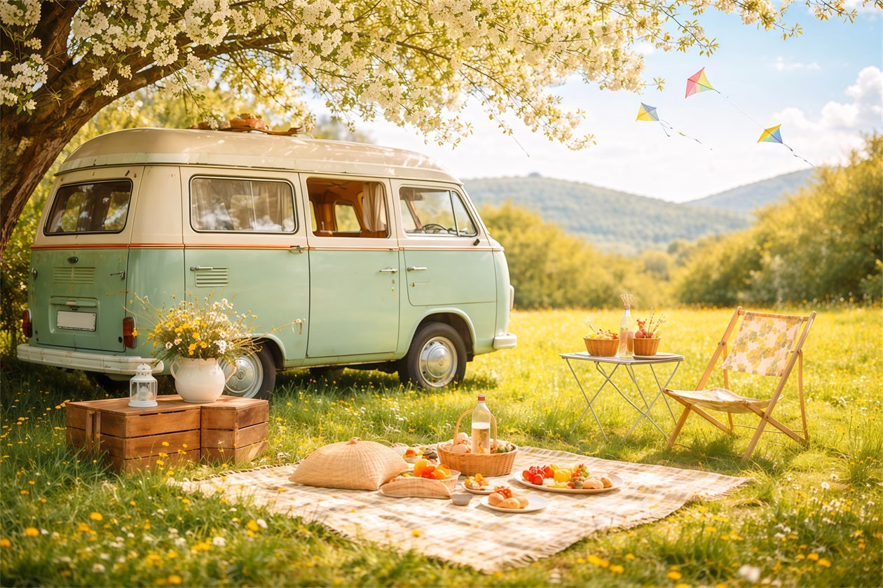 Wildflower Photo Backdrop Pastel Meadow Camper Picnic Floral Backdrops For Photography LXX61-185