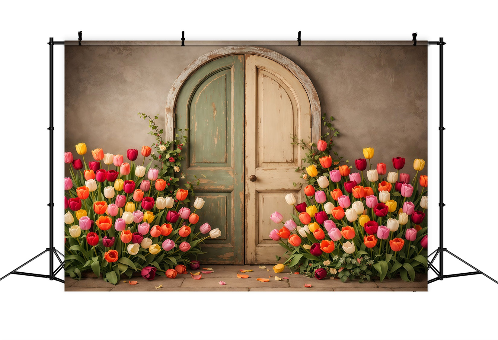 Tulip Backdrop Vintage Pastel Door Garden Floral Photo Backdrops LXX61-196