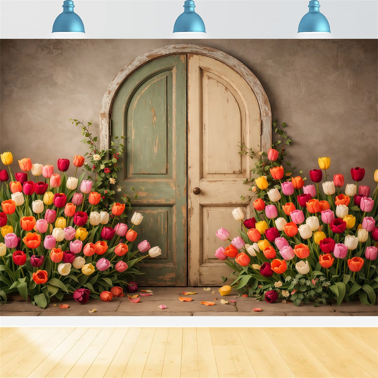 Tulip Backdrop Vintage Pastel Door Garden Floral Photo Backdrops LXX61-196