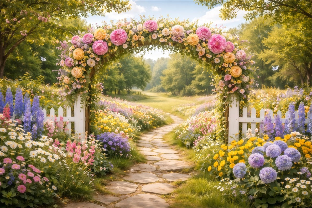 Spring Flower Backdrop Wildflower Arch Meadow Trail Floral Garden Backdrop LXX61-206