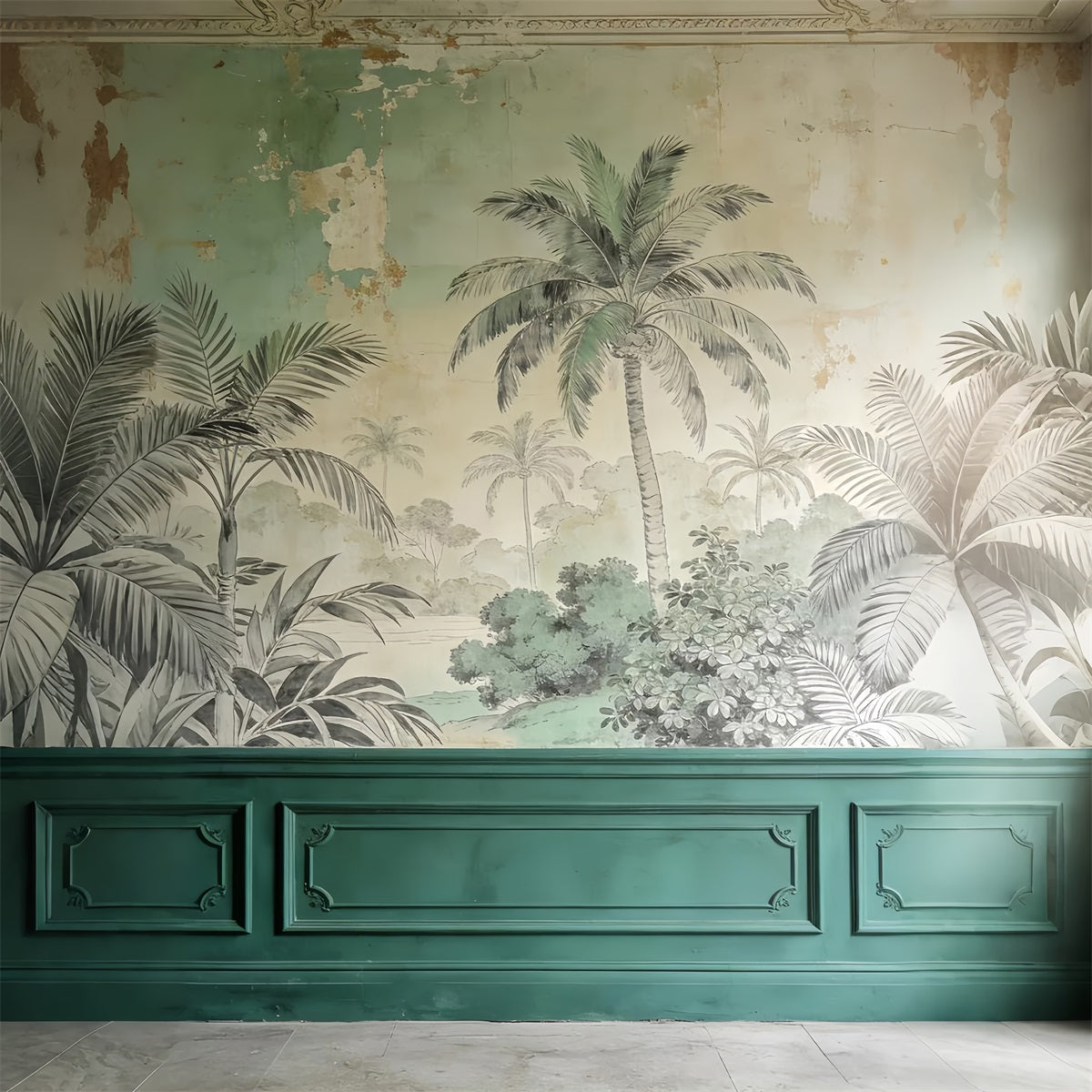 Portrait Backdrop Ideas Vintage Palm Mural Elegance Family Portrait Backdrop LXX61-21