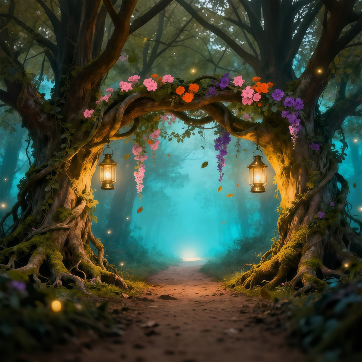 Enchanted Garden Photo Backdrop Enchanted Forest Lantern Arch Floral Fabric Backdrop LXX61-211