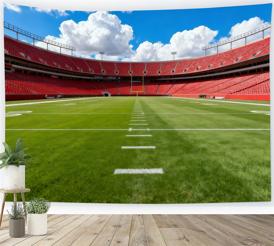 Football Field Backdrop Red Seat Stadium Daylight Sports Theme Backdrop LXX61-229
