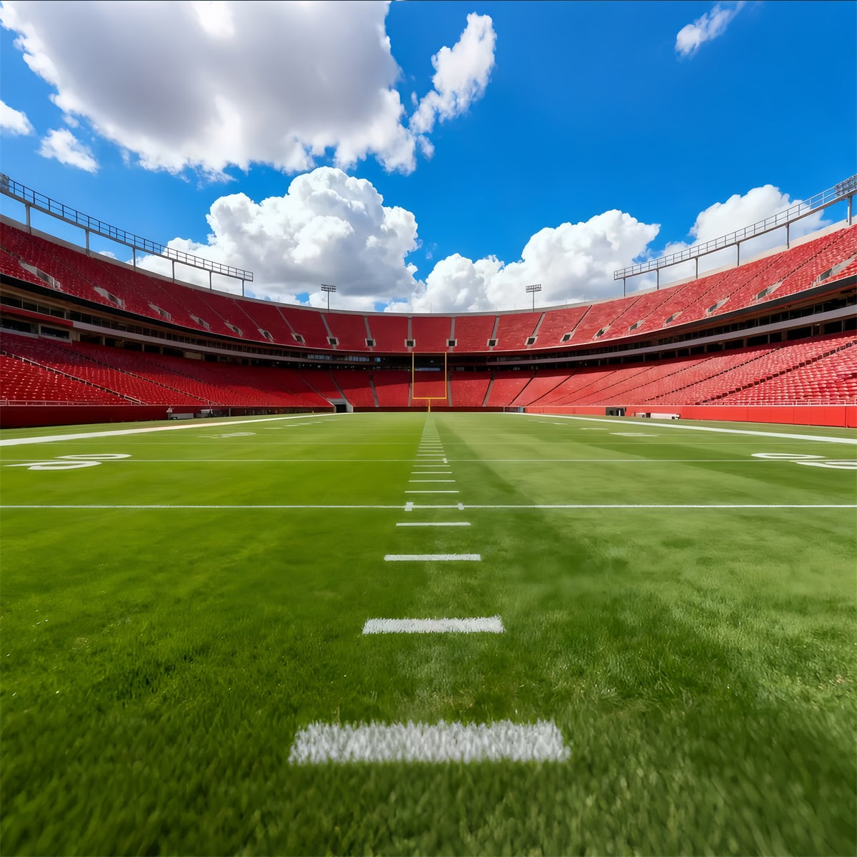 Football Field Backdrop Red Seat Stadium Daylight Sports Theme Backdrop LXX61-229