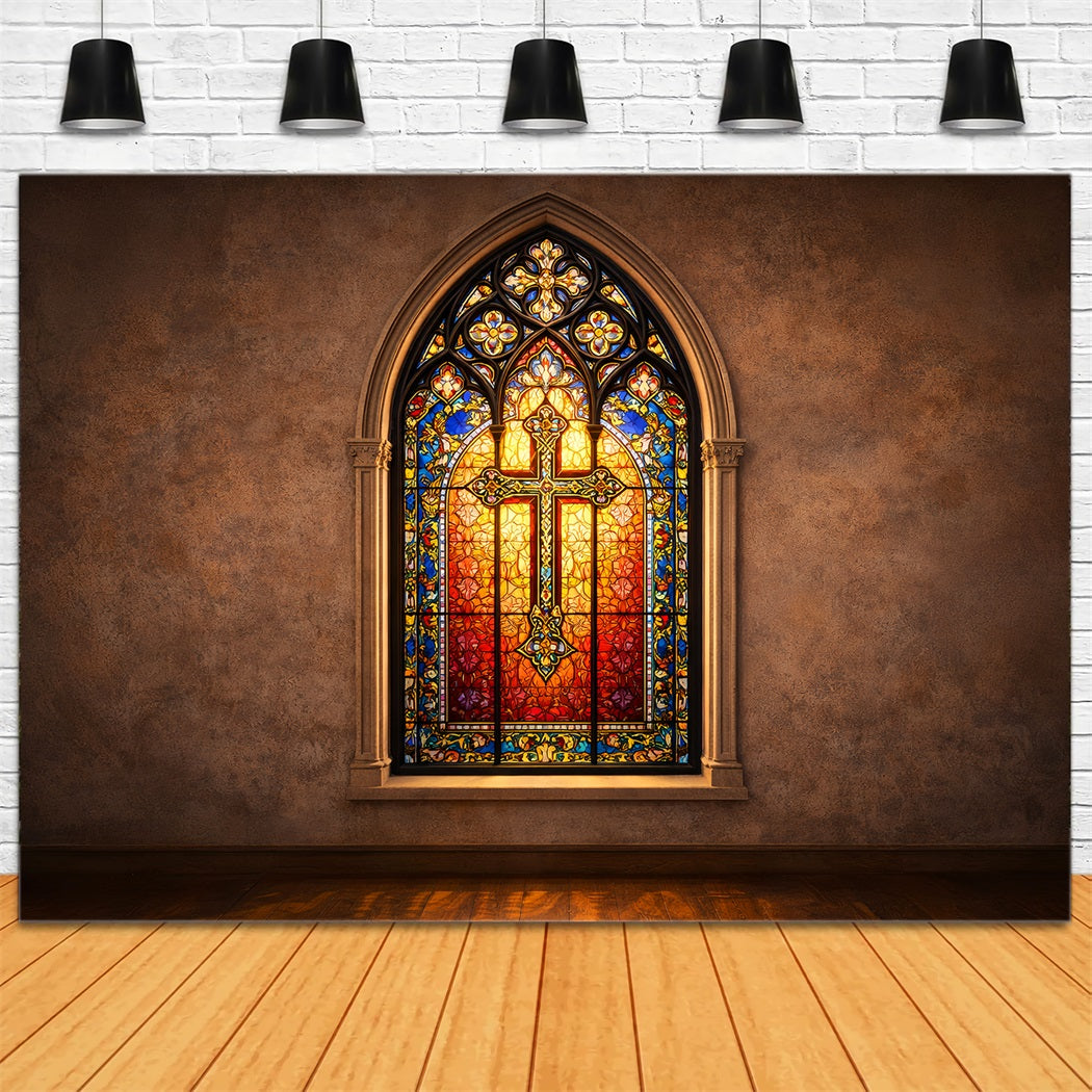 Church Easter Photo Backdrop Ideas Cathedral Stained Glass Cross 10x10 Easter Backdrops LXX61-42