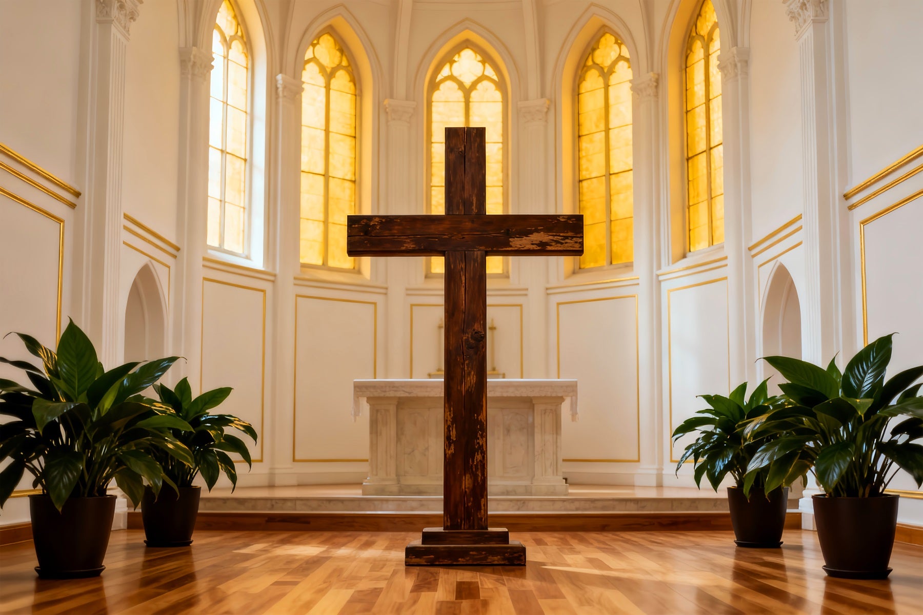 Church Easter Backdrop Golden Cathedral Cross Sanctuary Easter Backdrop 10x10 LXX61-45